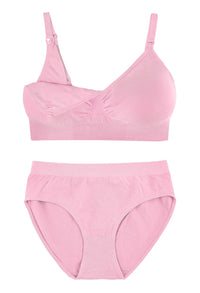 バンブー ノンワイヤー 授乳ブラ + ハイカットショーツ セット - ライラックスノー