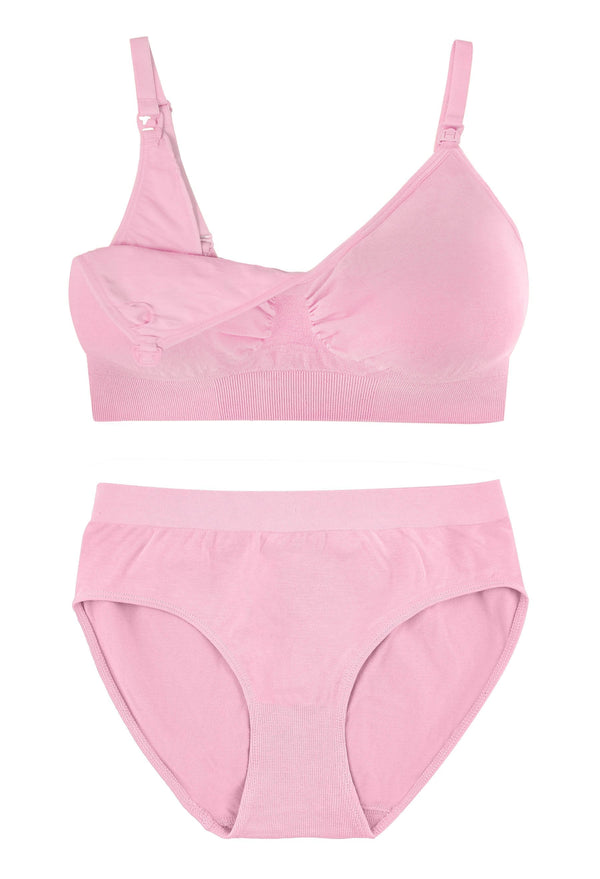バンブー ノンワイヤー 授乳ブラ + ハイカットショーツ セット - ライラックスノー