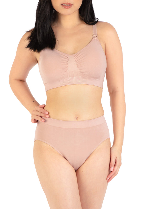 バンブー ノンワイヤー 授乳ブラ + ハイカットショーツ セット - ヌード