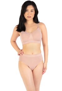 バンブー ノンワイヤー 授乳ブラ + ハイカットショーツ セット - ヌード