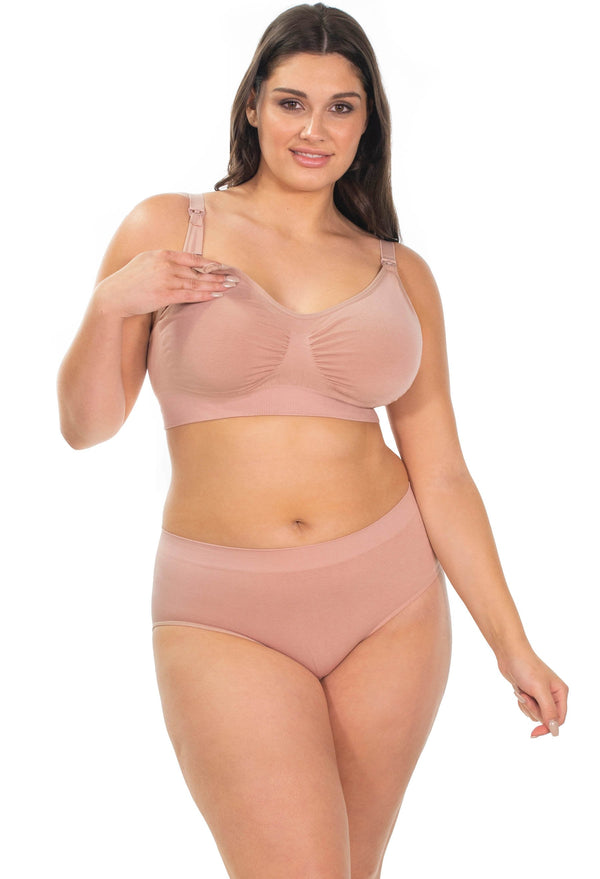 バンブー ノンワイヤー 授乳ブラ + ハイカットショーツ セット - ヌード