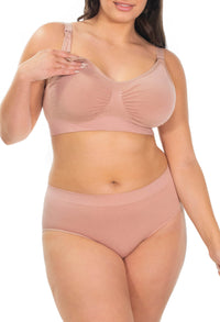 バンブー ノンワイヤー 授乳ブラ + ハイカットショーツ セット - ヌード