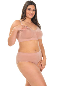 バンブー ノンワイヤー 授乳ブラ + ハイカットショーツ セット - ヌード