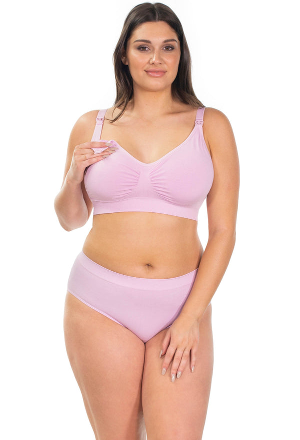バンブー ノンワイヤー 授乳ブラ + ハイカットショーツ セット - ライラックスノー