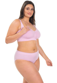 バンブー ノンワイヤー 授乳ブラ + ハイカットショーツ セット - ライラックスノー