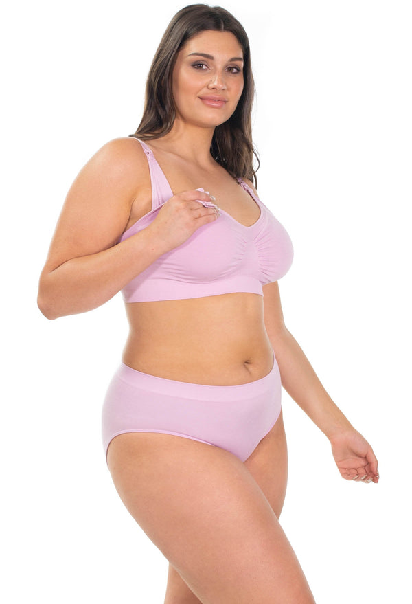 バンブー ノンワイヤー 授乳ブラ + ハイカットショーツ セット - ライラックスノー