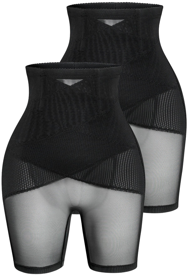 High Waist Power Mesh Tummy Control Shorts - 2 Pack