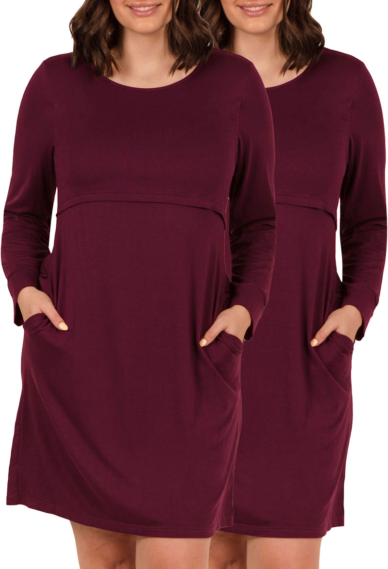 Bamboo Long Sleeve Nursing Dress - 2 Pack