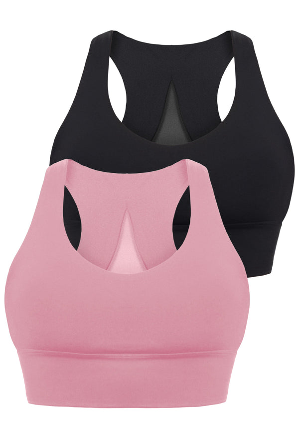 Push Up Sports Bra - Longline With Mesh Racer Back - 2 Pack