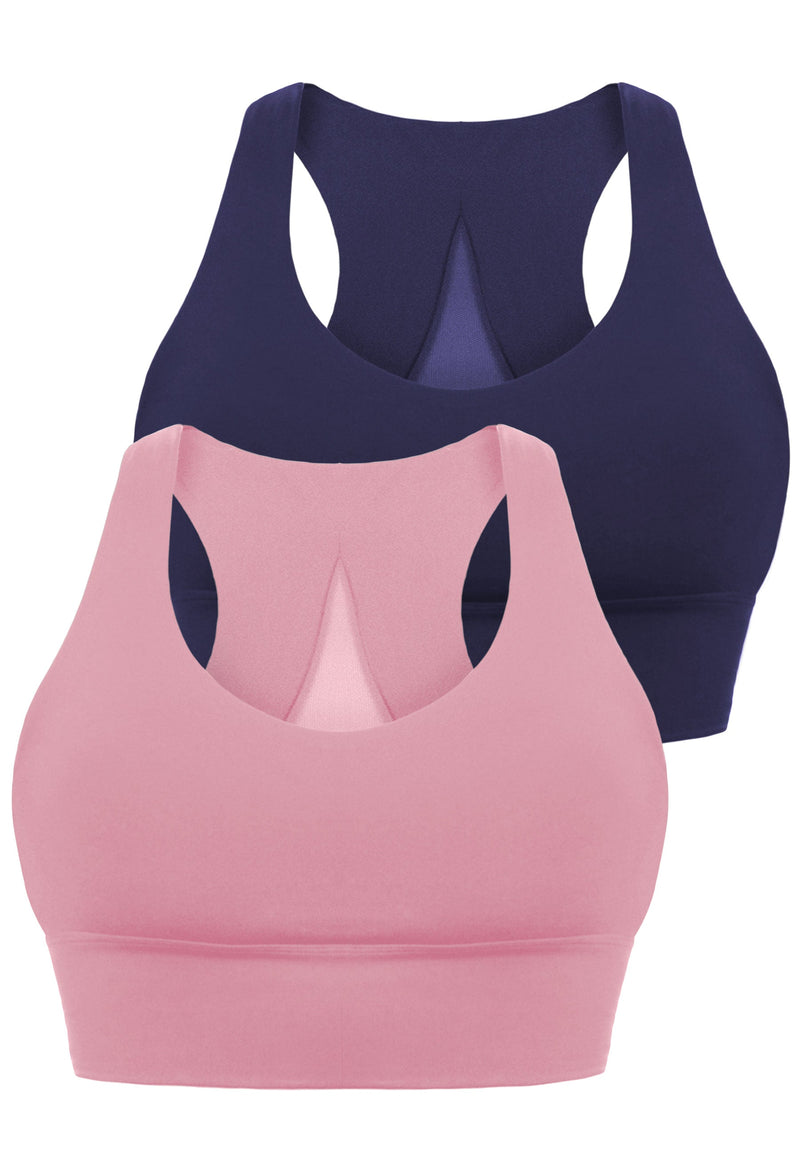 Push Up Sports Bra - Longline With Mesh Racer Back - 2 Pack