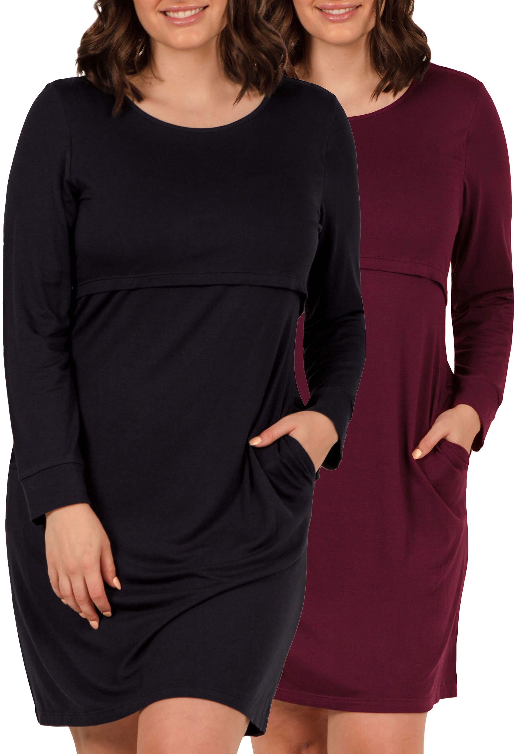 Bamboo Long Sleeve Nursing Dress - 2 Pack