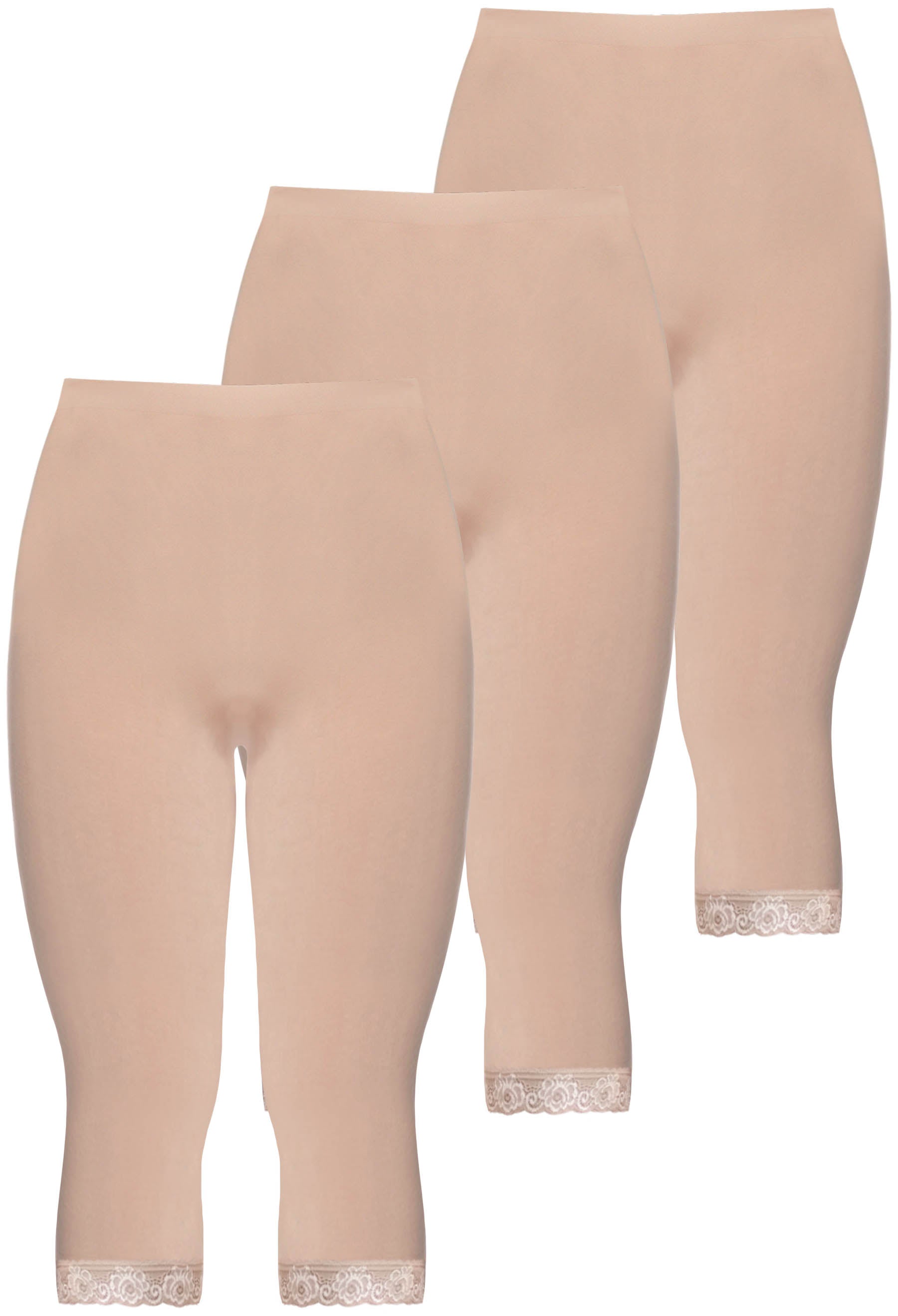 Anti Chafing High Rise 3/4 Cotton Rich Leggings - 3 Pack