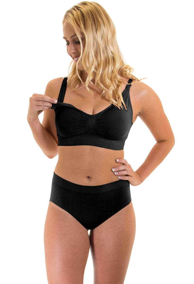 Black Bamboo Nursing Bra + High Cut Undies Set