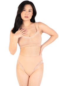 Cushion Padded Strap Wire Free Maternity & Nursing Bra and High Cut Brief Set