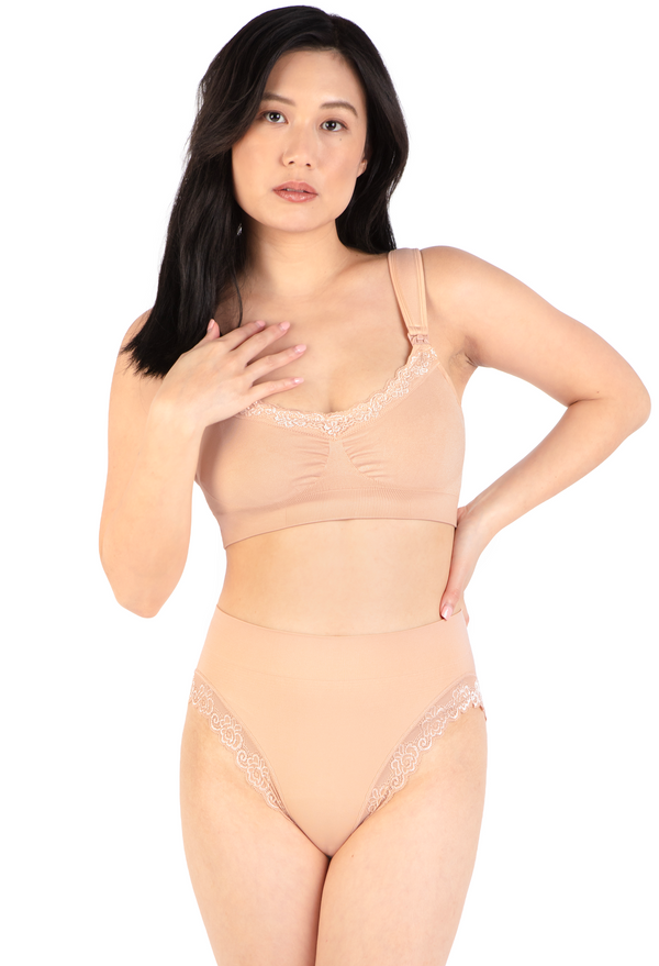 Cushion Padded Strap Wire Free Maternity & Nursing Bra and High Cut Brief Set