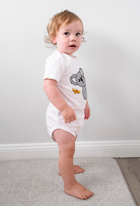 100% Organic Cotton Short Sleeve Baby Bodysuit - White Koala