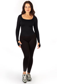 Square Neck Long Sleeve Top & High Waist Full Length Leggings