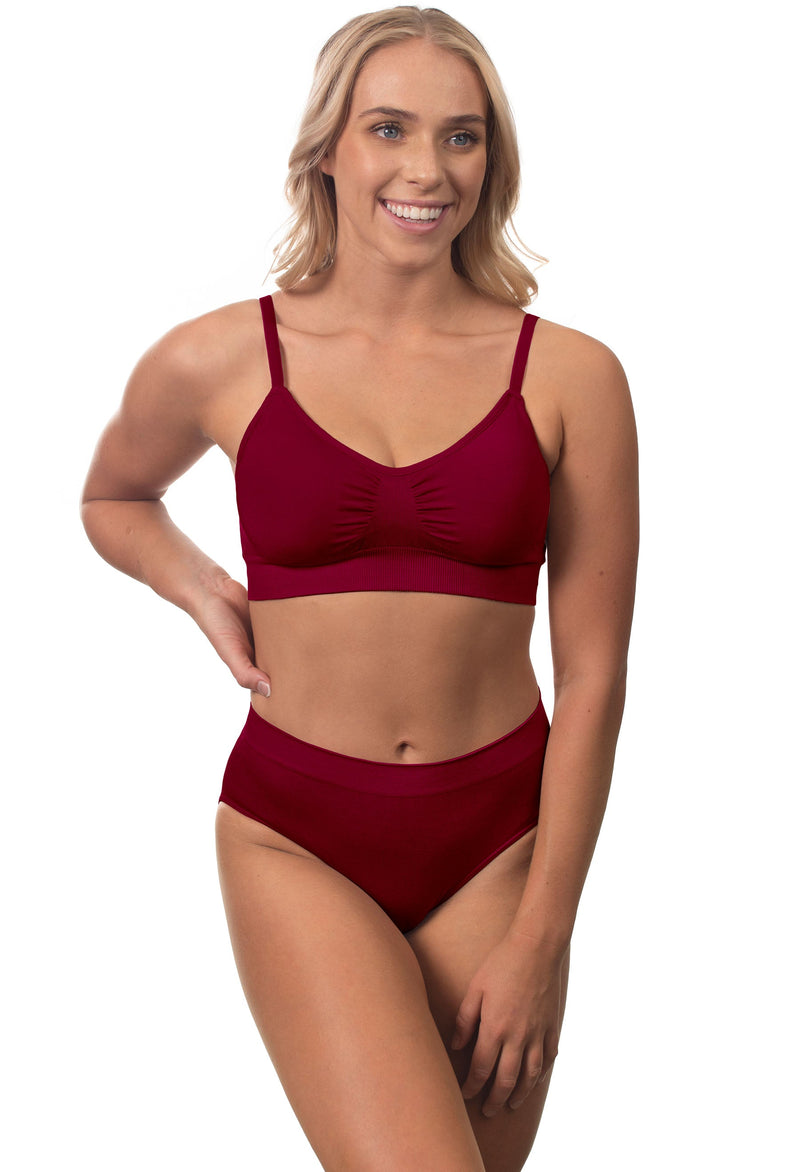 Red Bamboo Padded Wire Free Bra and High Cut Brief Set