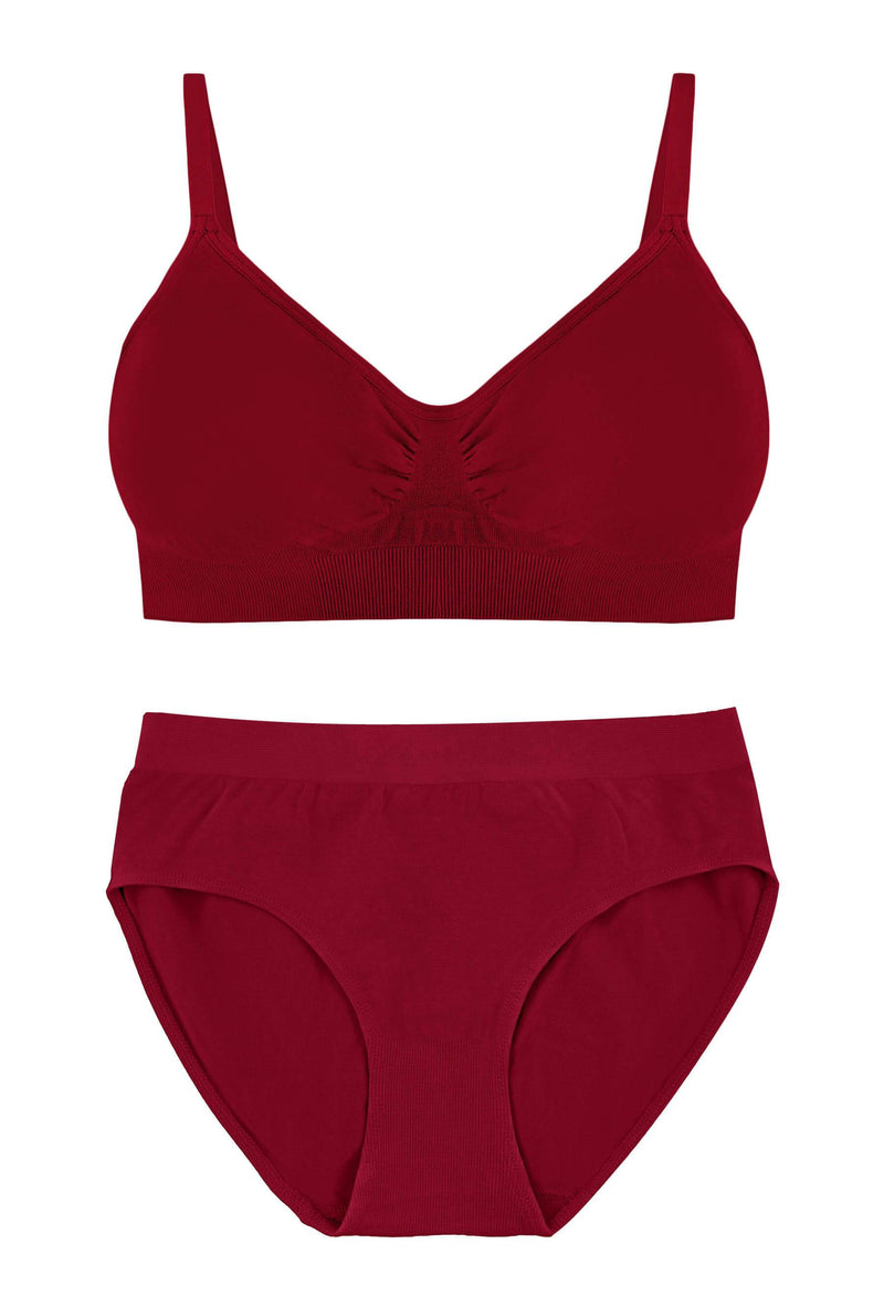 Red Bamboo Padded Wire Free Bra and High Cut Brief Set