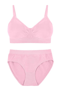 Pink Bamboo Padded Wire Free Bra and High Cut Brief Set