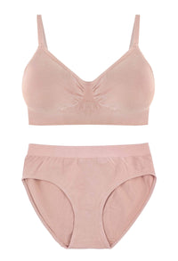 Nude Bamboo Padded Wire Free Bra and High Cut Brief Set