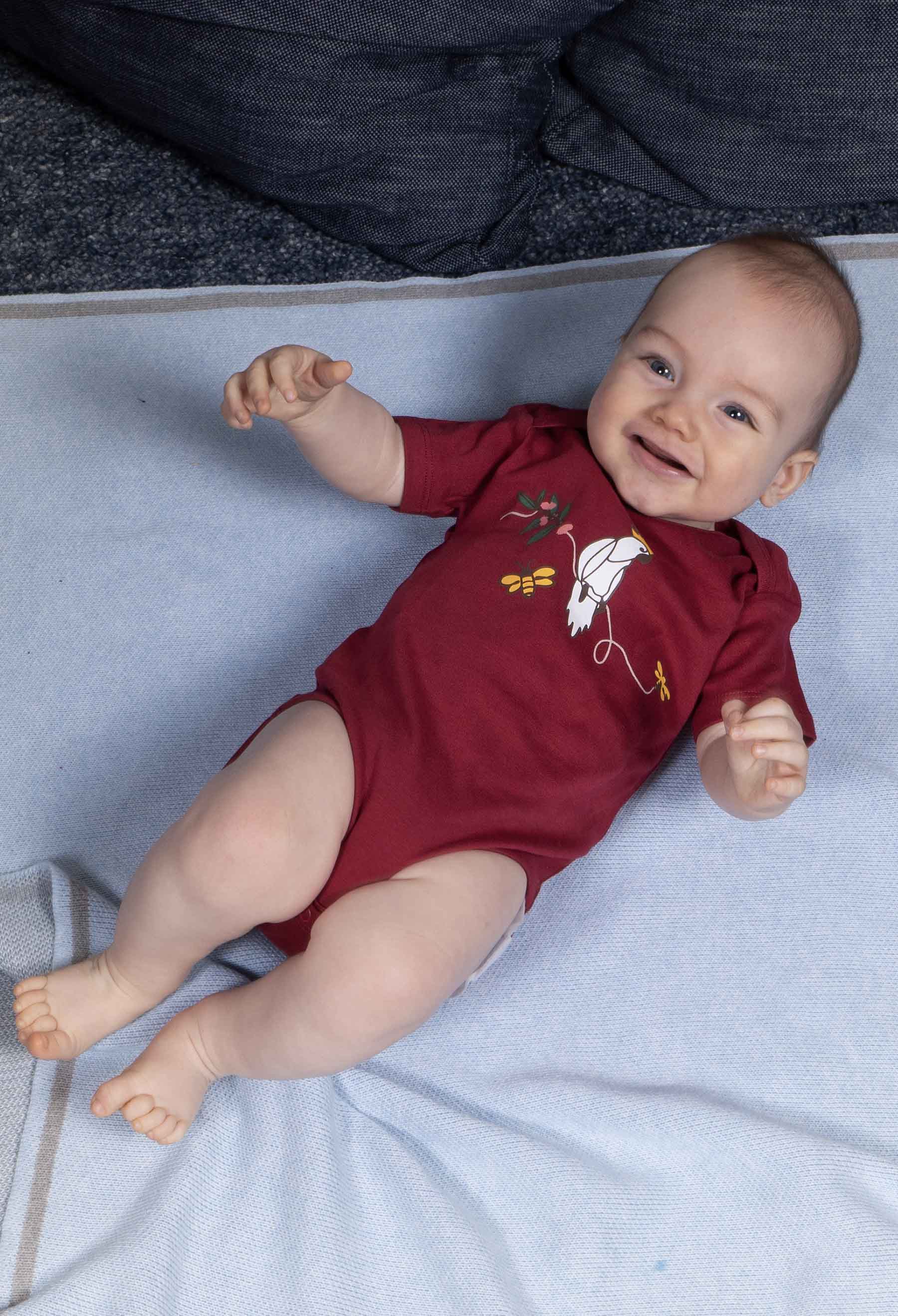 100% Organic Cotton Short Sleeve Baby Bodysuit - Red Cockatoo