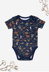 100% Organic Cotton Short Sleeve Baby Bodysuit - Navy Native Aussie Animals