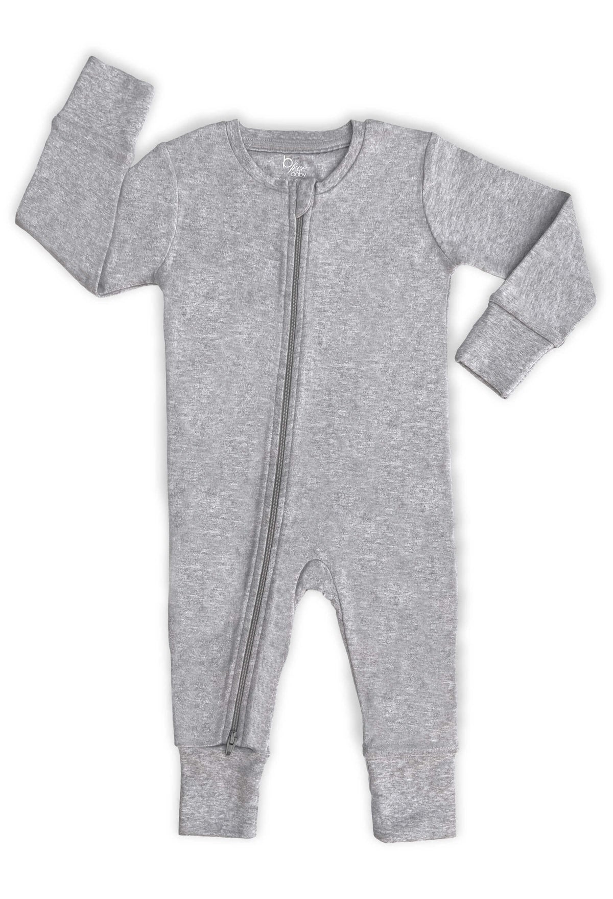 2-Way Zip Baby Sleepsuit with Foldable Mitts - 100% Organic Cotton - Grey Melange