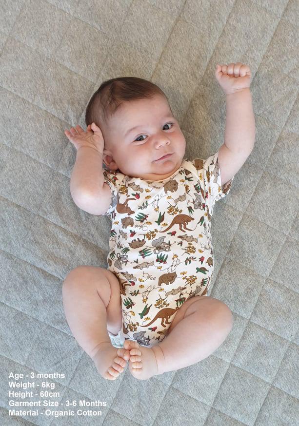 Short Sleeve Baby Bodysuit - 100% Organic Cotton - Native Aussie Animals