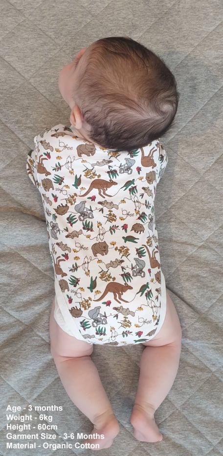 Short Sleeve Baby Bodysuit - 100% Organic Cotton - Native Aussie Animals