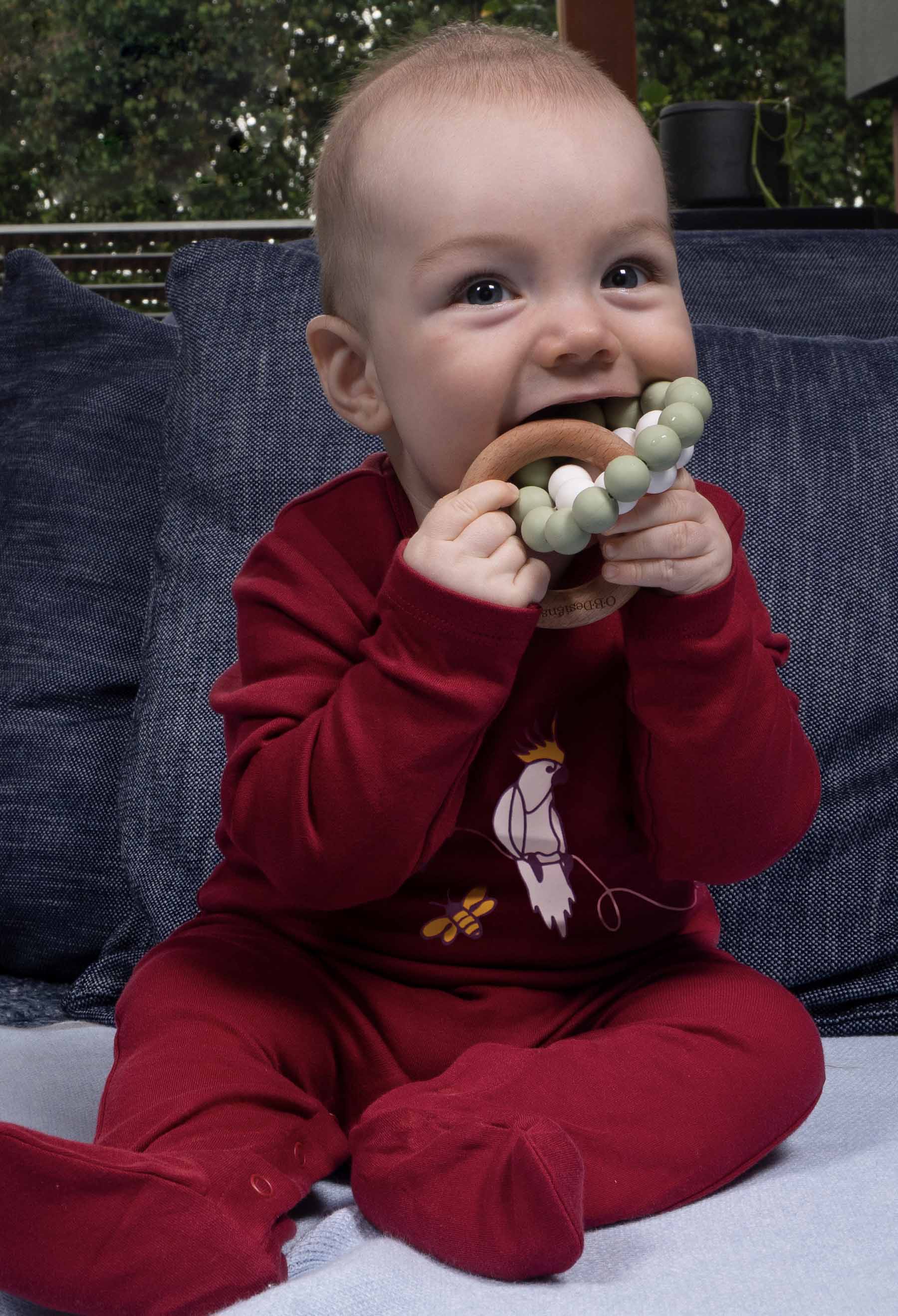 Baby Snap Button Sleepsuit with Booties - 100% Organic Cotton - Red Cockatoo