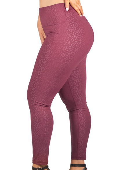 High Waisted Burgundy Leopard Print Leggings